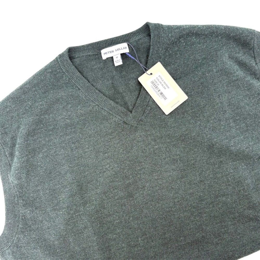 Peter Millar Autumn Crest V Neck Vest Mens M Merino Wool Lyocell Balsam Green‎